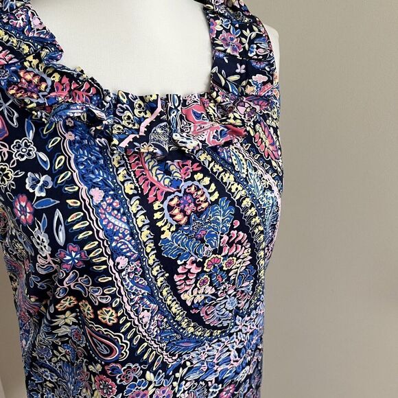 Talbots Floral Paisley Shift Dress Pink Blue Ruffled Size 4P preppy coastal - Picture 11 of 12